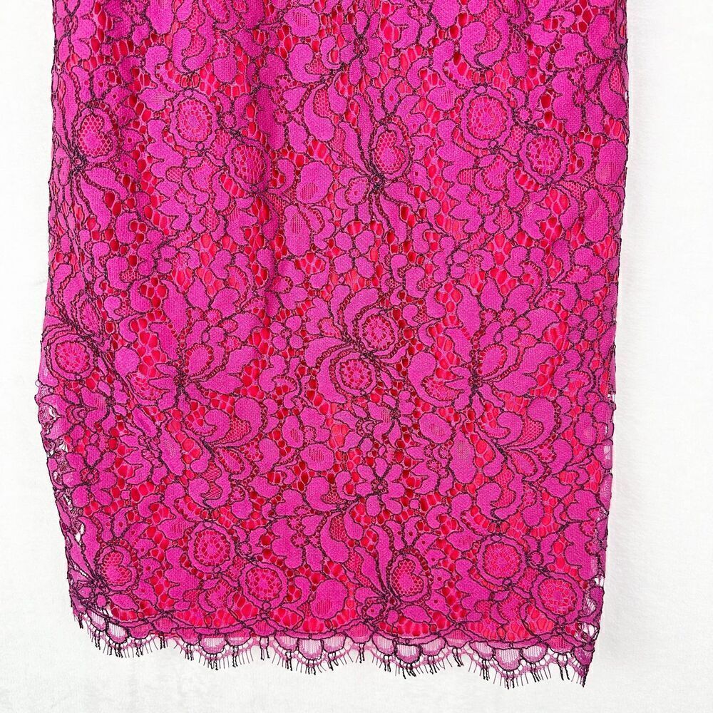 Likely Lace Crochet Overlay Mini Dress Size 4 Pink Red Spaghetti Strap Cocktail - Picture 4 of 8